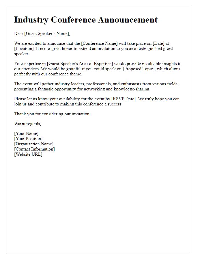 Letter template of guest speaker engagement for industry conference announcement