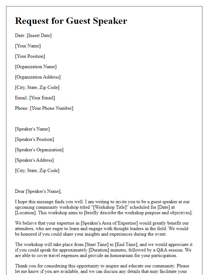 Letter template of guest speaker request for community workshop announcement