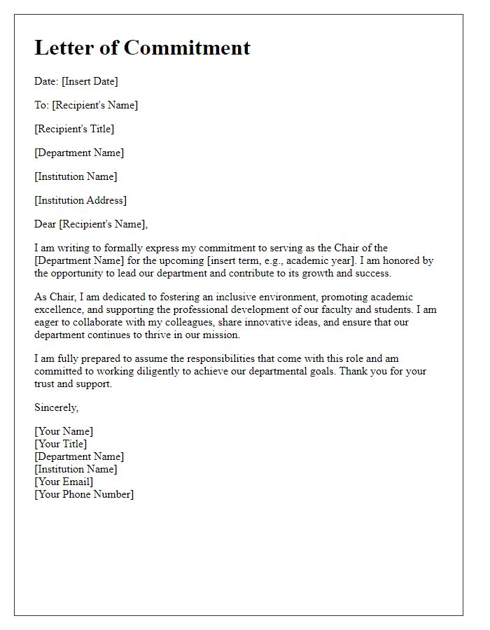 Letter template of commitment for department chair role