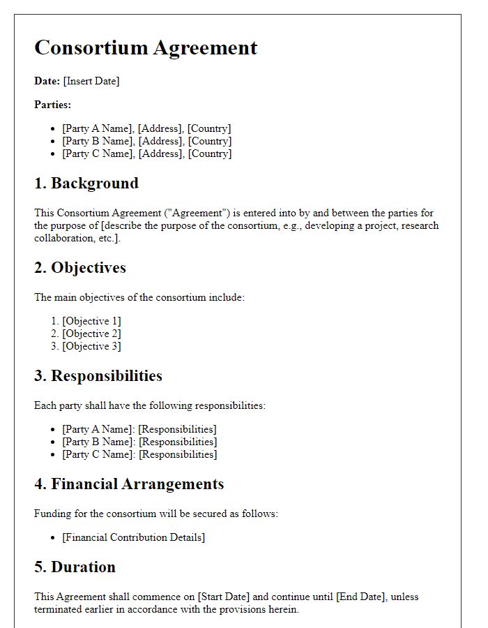 Letter template of consortium agreement for multinational projects