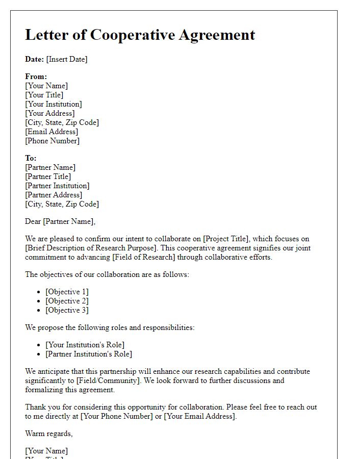 Letter template of cooperative agreement for international research