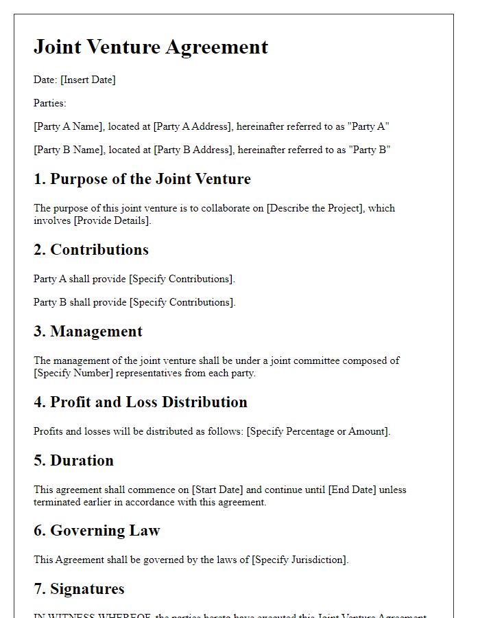 Letter template of joint venture agreement for cross-border projects