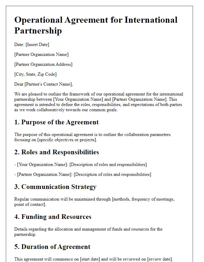 Letter template of operational agreement for international partnerships