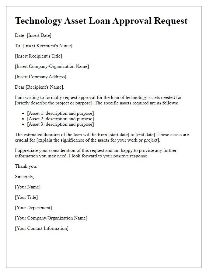 Letter template of technology asset loan approval request.