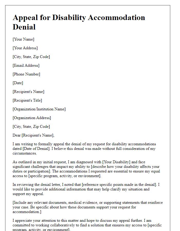 Letter template of appeal for disability accommodation denial