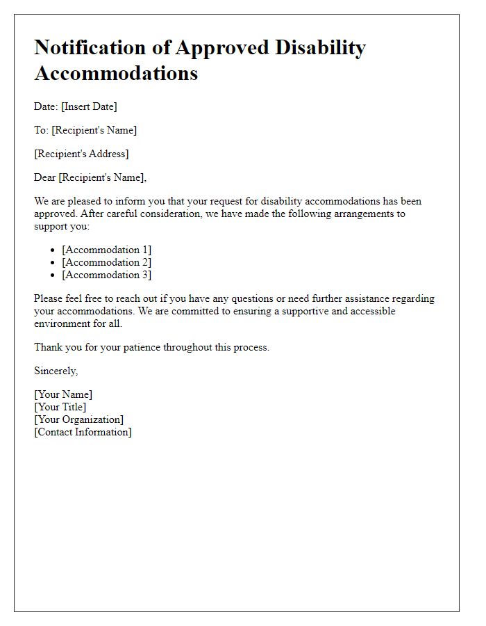 Letter template of notification for approved disability accommodations