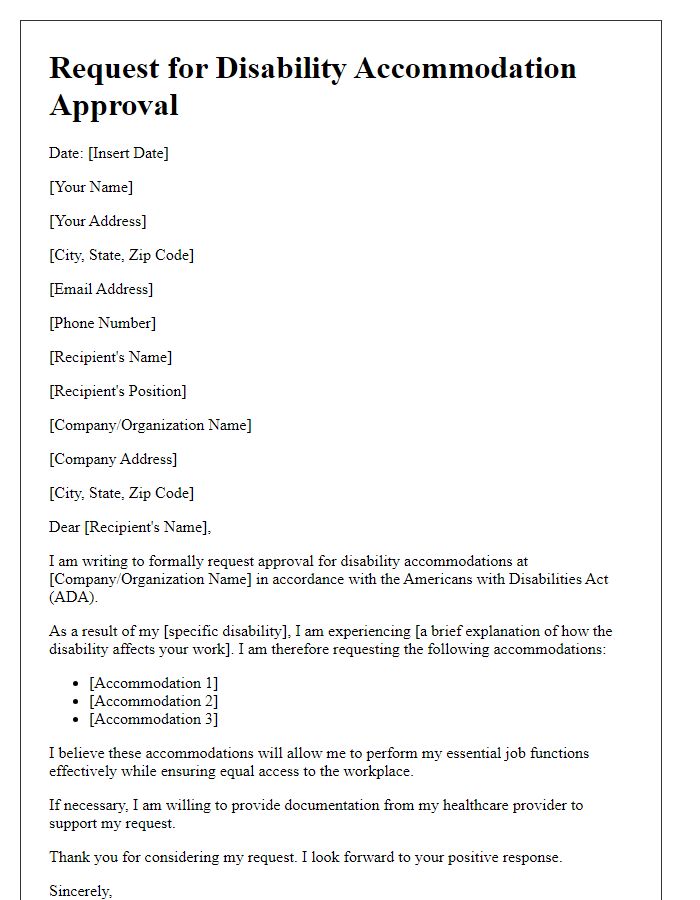 Letter template of request for disability accommodation approval