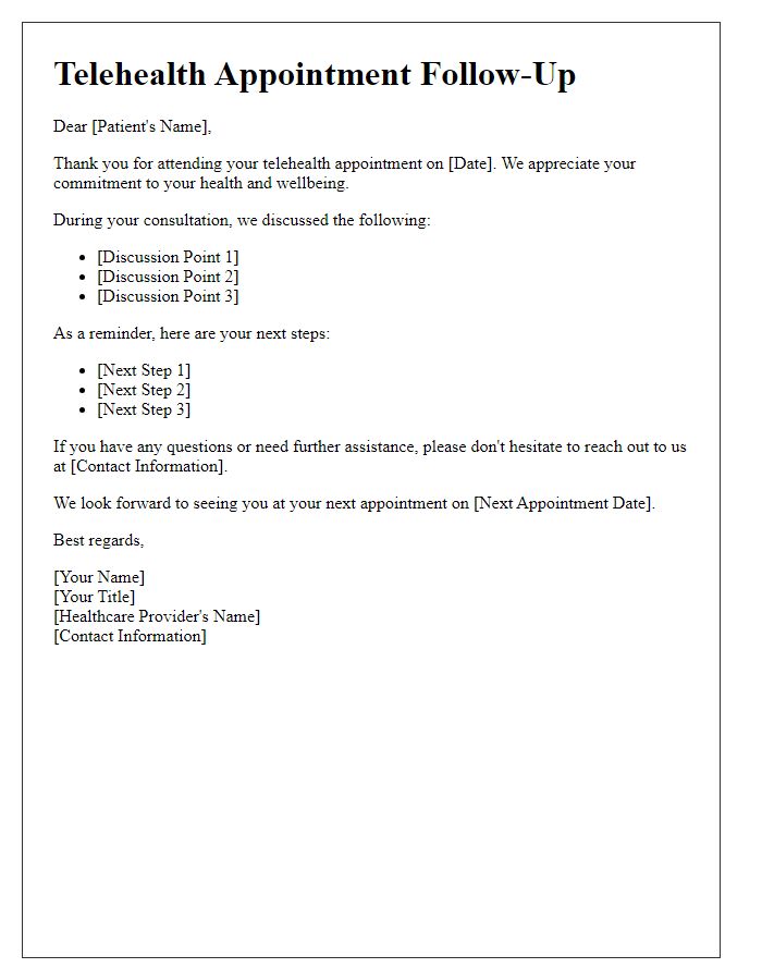 Letter template of telehealth appointment follow-up