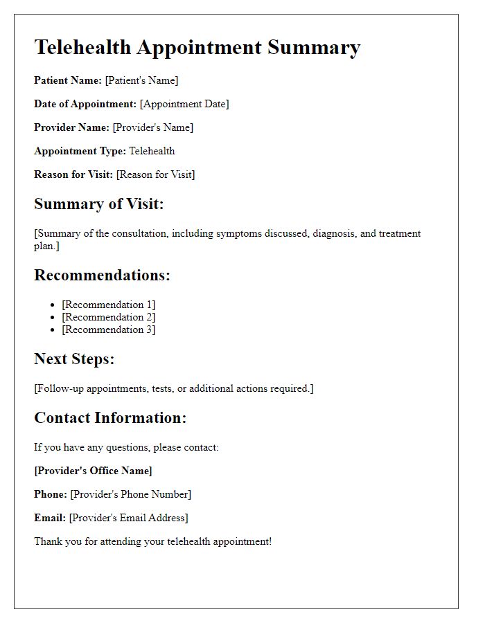 Letter template of telehealth appointment summary