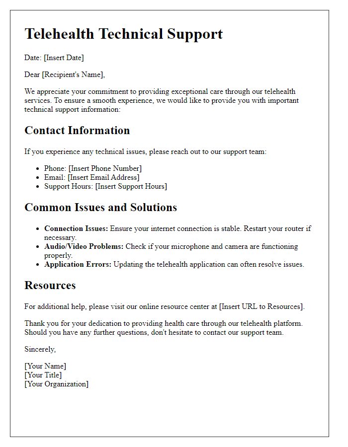 Letter template of telehealth technical support information