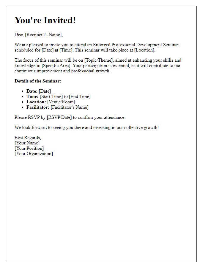 Letter template of invitation to enforced professional development seminar