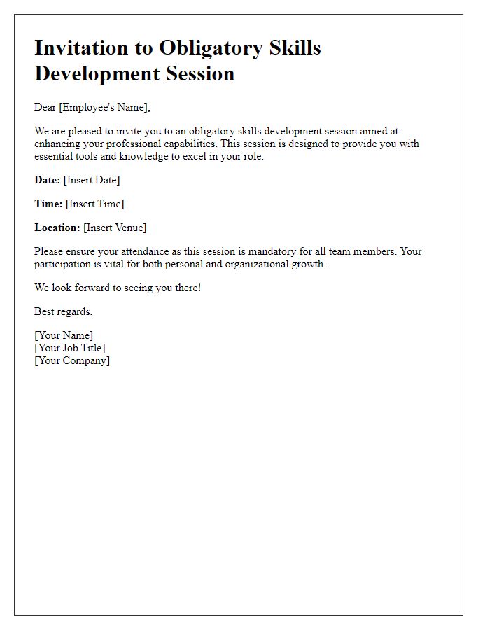 Letter template of invitation to obligatory skills development session