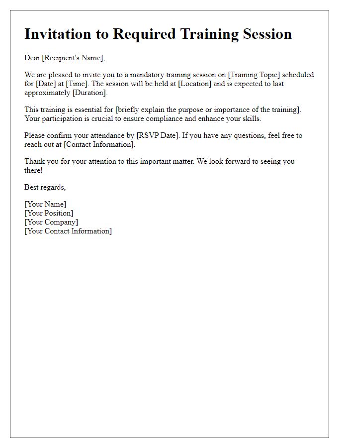 Letter template of invitation to required training session