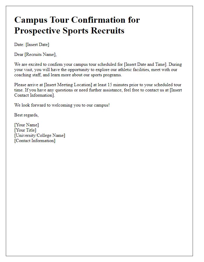 Letter template of campus tour confirmation for sports recruits