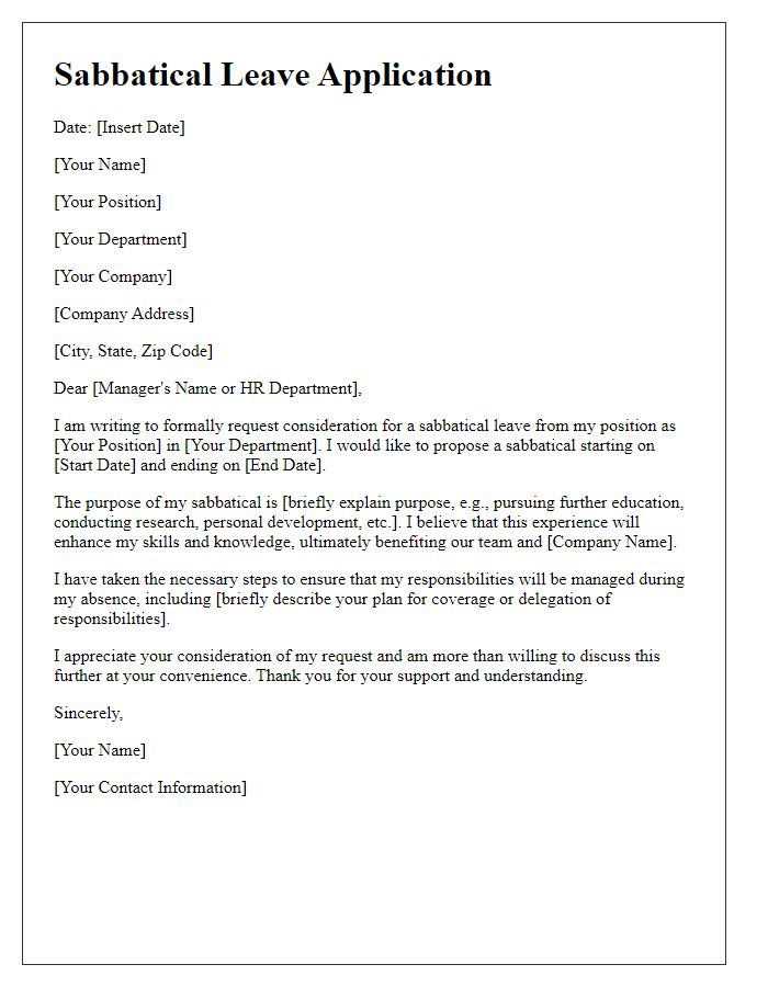 Letter template of application for sabbatical leave consideration.