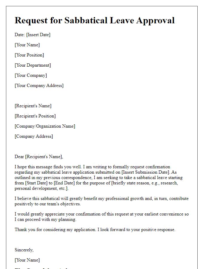 Letter template of confirmation request for sabbatical leave approval.