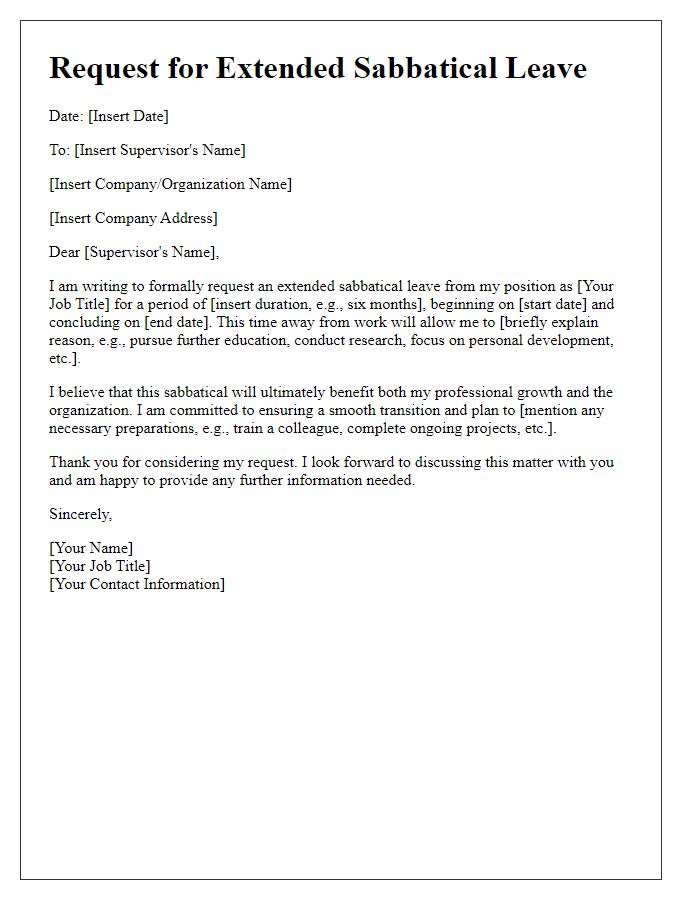 Letter template of request for extended sabbatical leave.