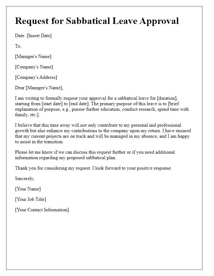 Letter template of request for sabbatical leave approval.