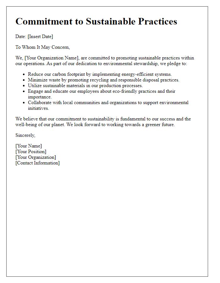 Letter template of environmental commitment for sustainable practices initiative