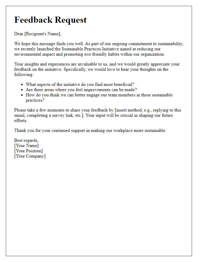 Letter template of feedback request for sustainable practices initiative