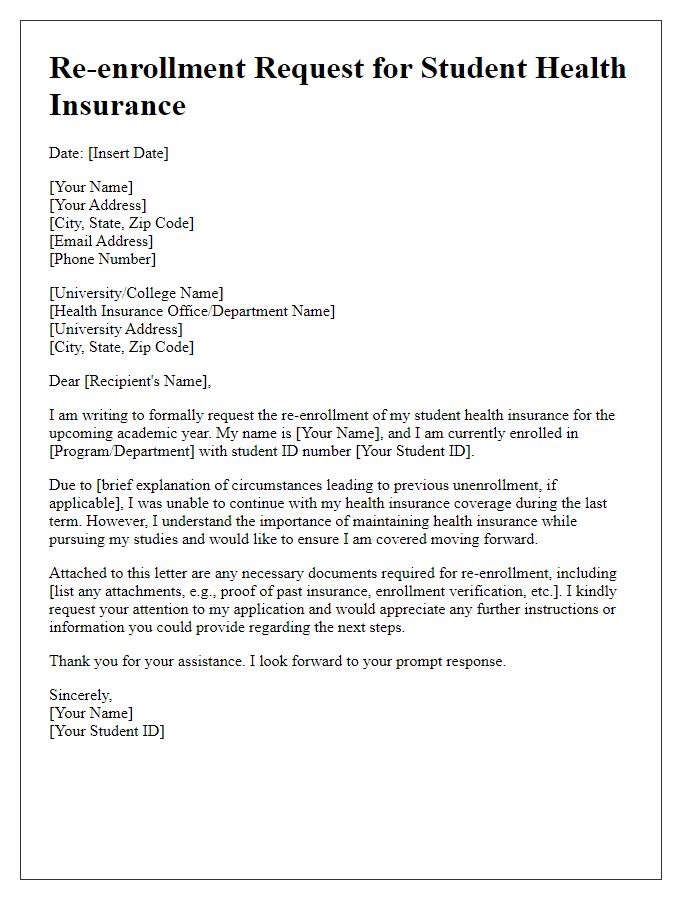 Letter template of re-enrollment for student health insurance