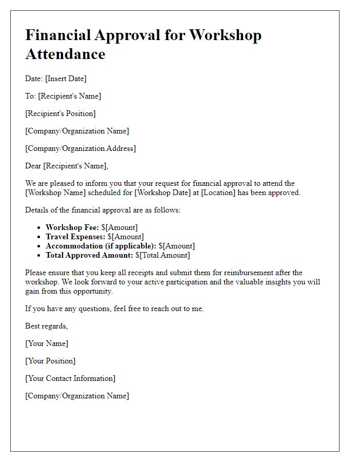 Letter template of financial approval for workshop attendance