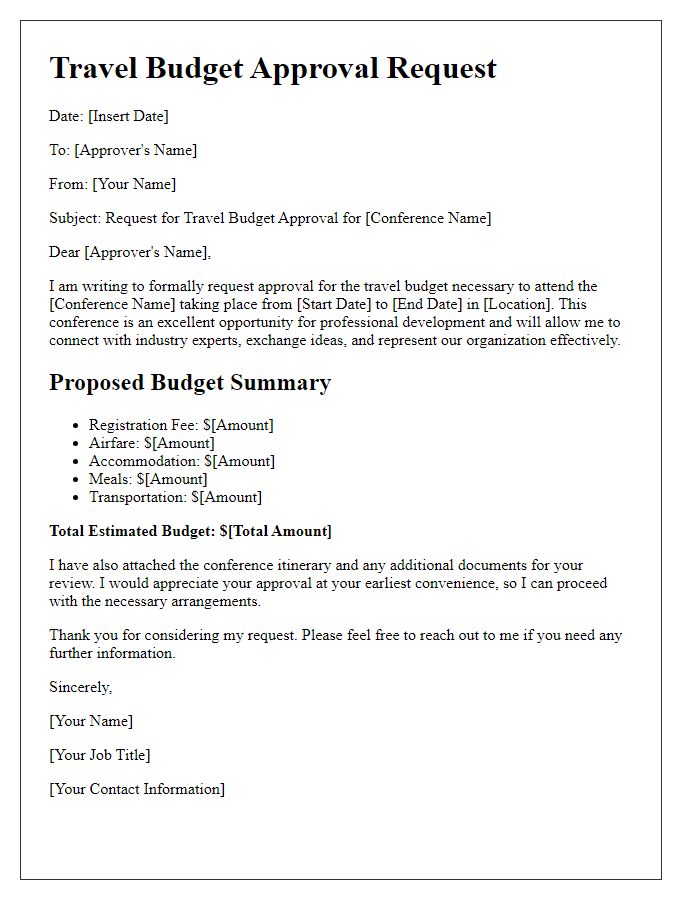 Letter template of travel budget approval for conference engagement