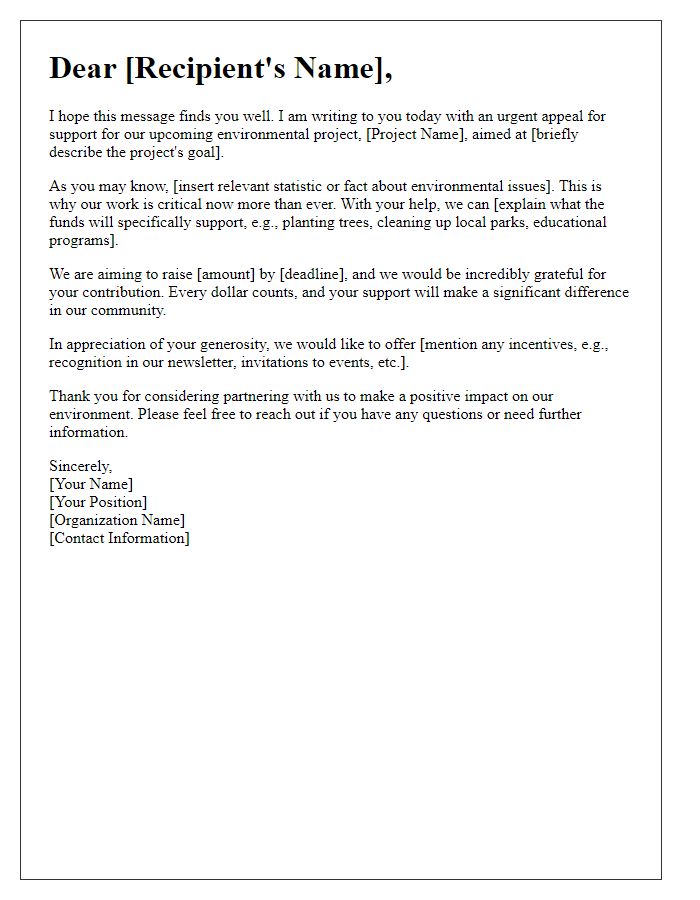 Letter template of fundraising letter for environmental projects