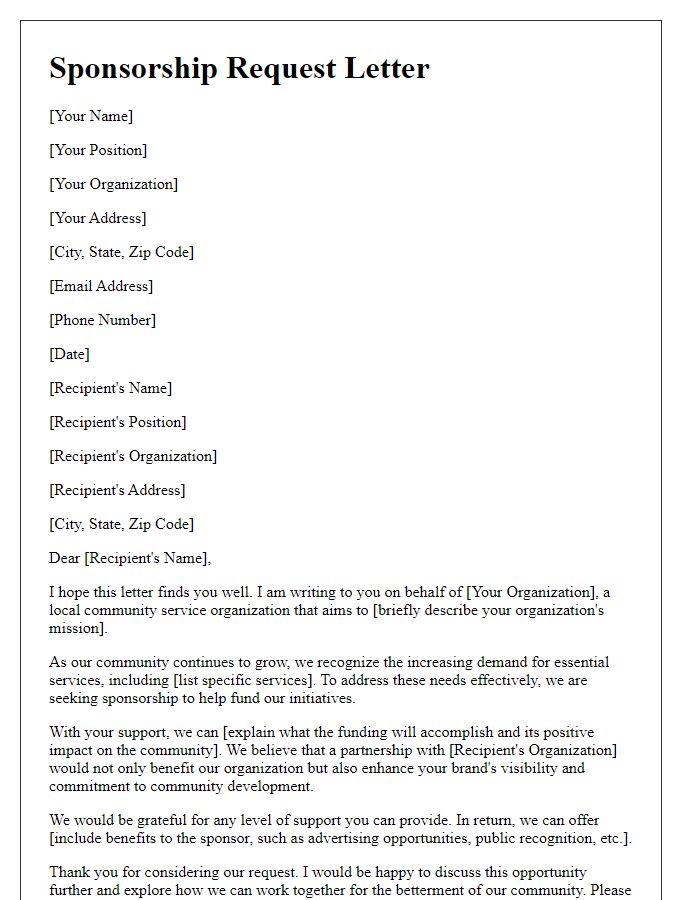 Letter template of sponsorship request to fund local services