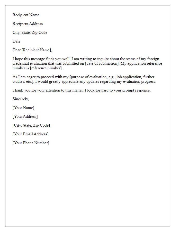 Letter template of update request on foreign credential evaluation status.