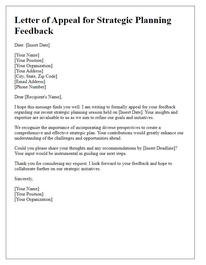 Letter template of appeal for strategic planning feedback