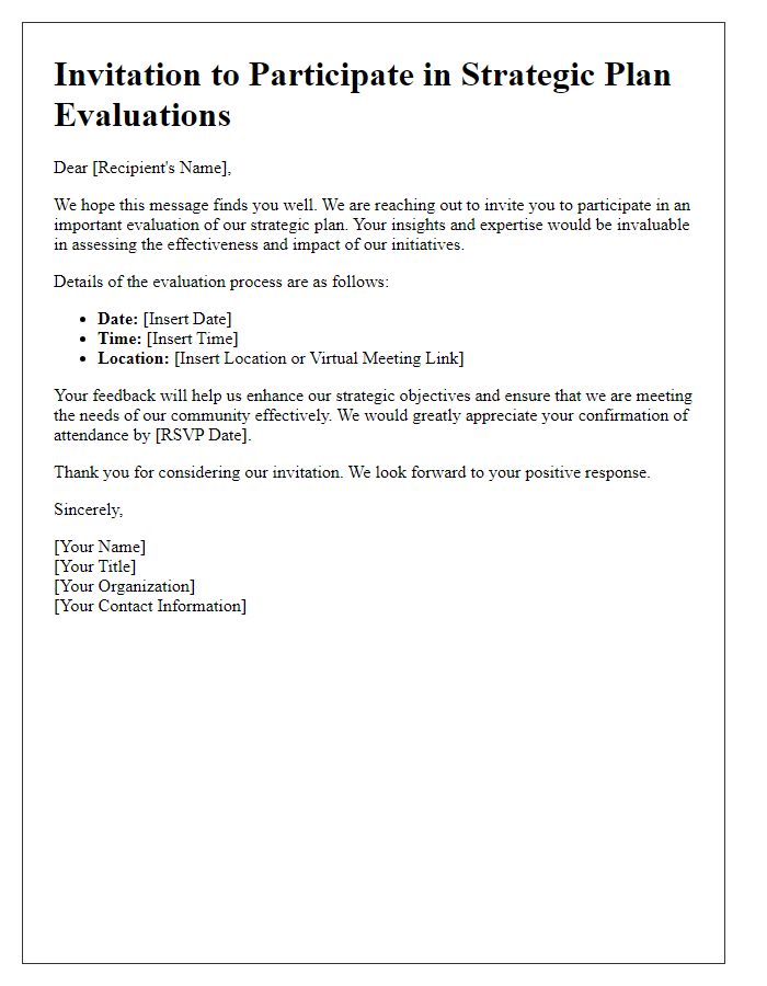 Letter template of invitation to provide strategic plan evaluations