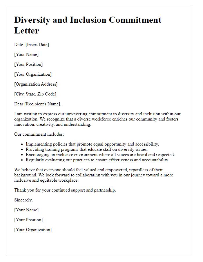 Letter template of diversity and inclusion commitment