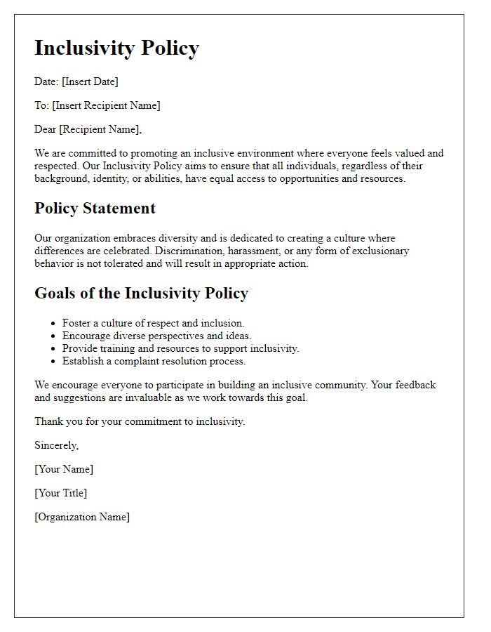 Letter template of inclusivity policy