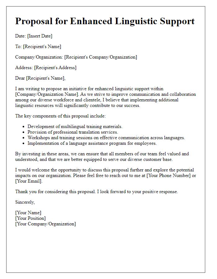 Letter template of proposal for enhanced linguistic support