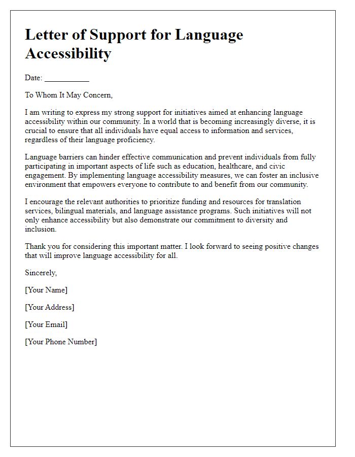 Letter template of support needed for language accessibility