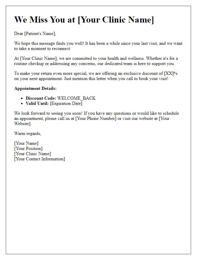 Letter template of reactivation invitation for previous patients