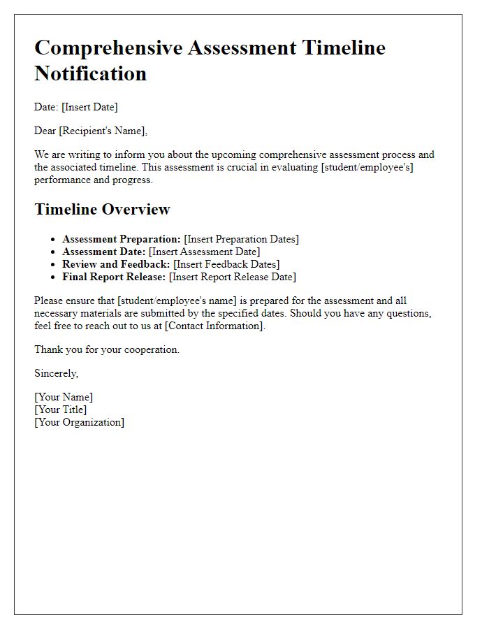 Letter template of communication for comprehensive assessment timeline