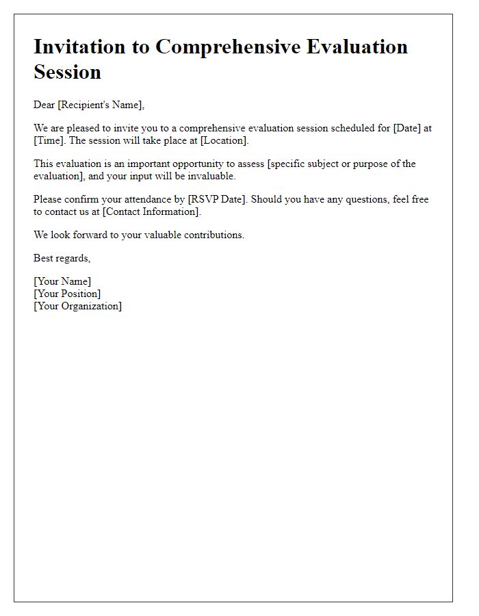 Letter template of invitation to comprehensive evaluation session