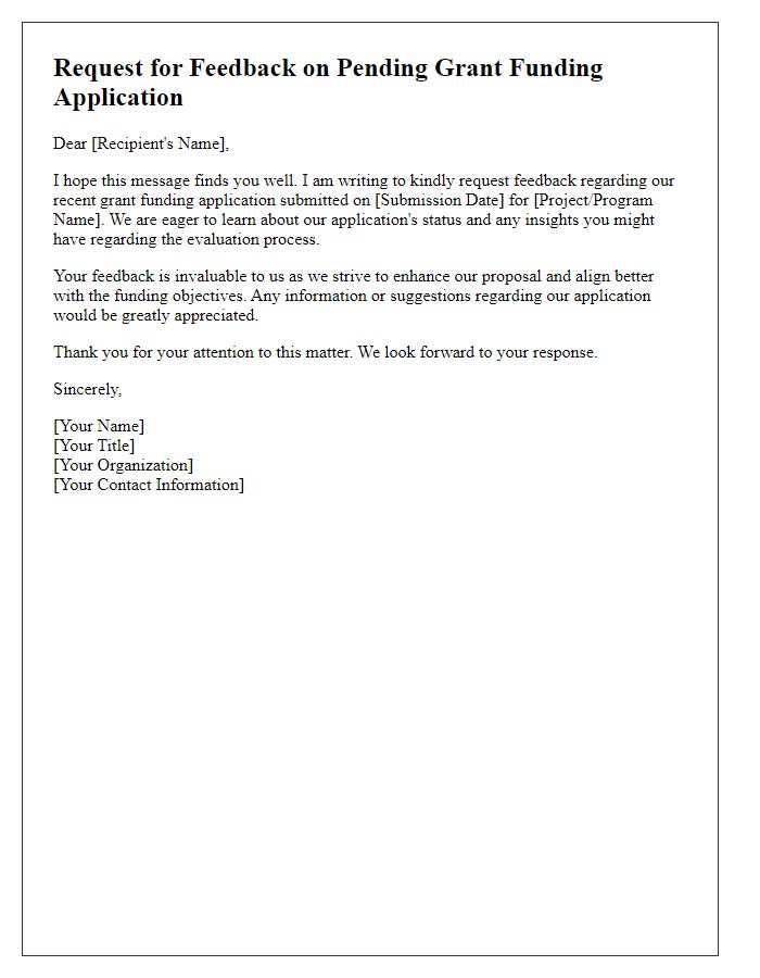 Letter template of request for feedback on pending grant funding application