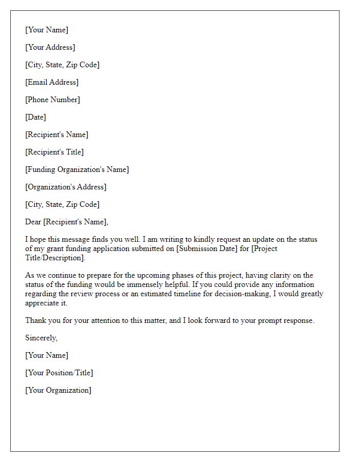 Letter template of request for status on grant funding application