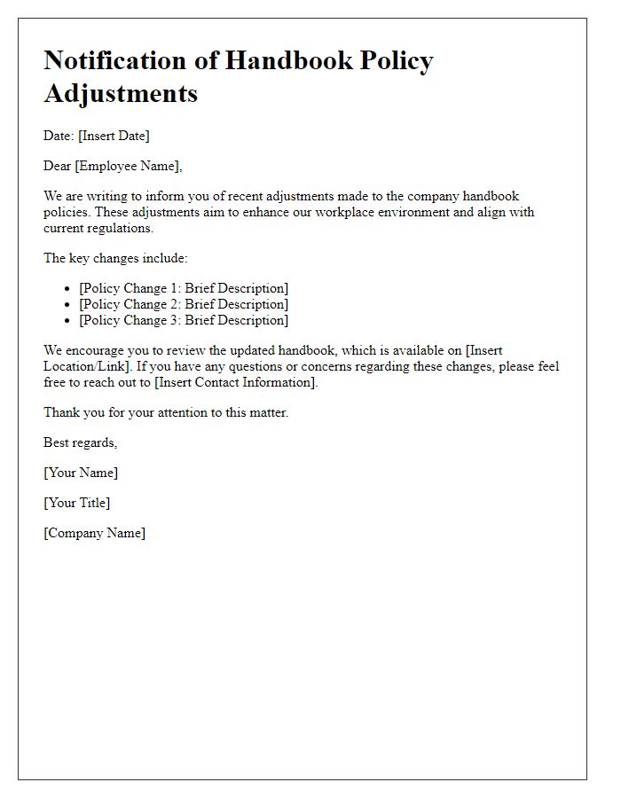 Letter template of Notification for Handbook Policy Adjustments