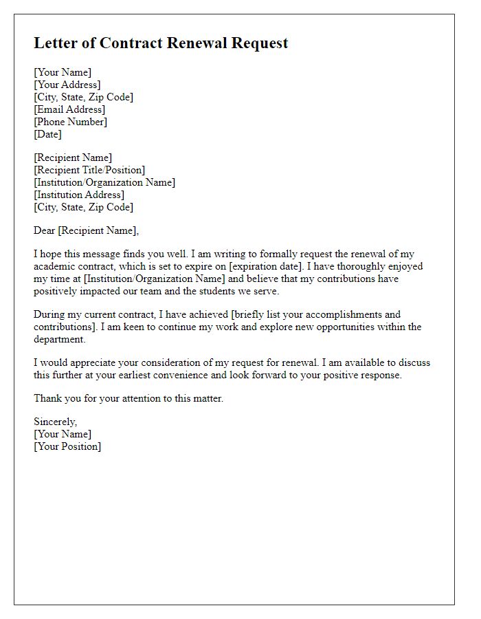 Letter template of academic contract renewal request