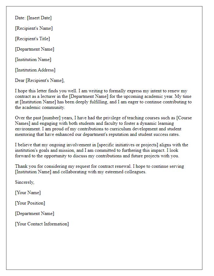 Letter template of intent for lecturer contract renewal