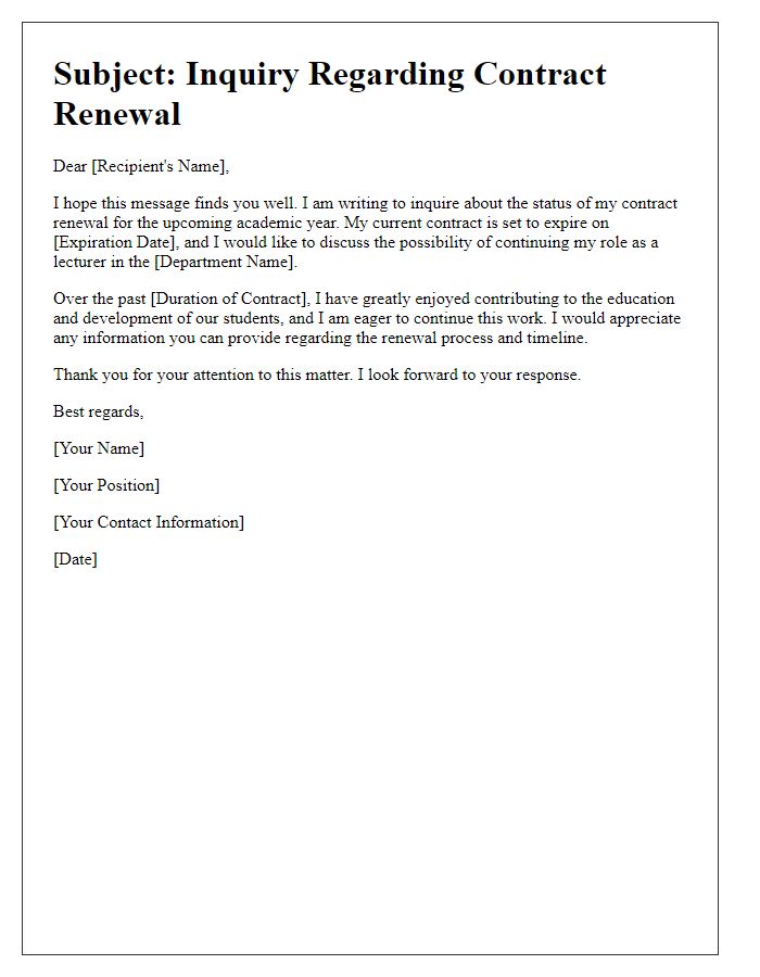 Letter template of lecturer contract renewal inquiry