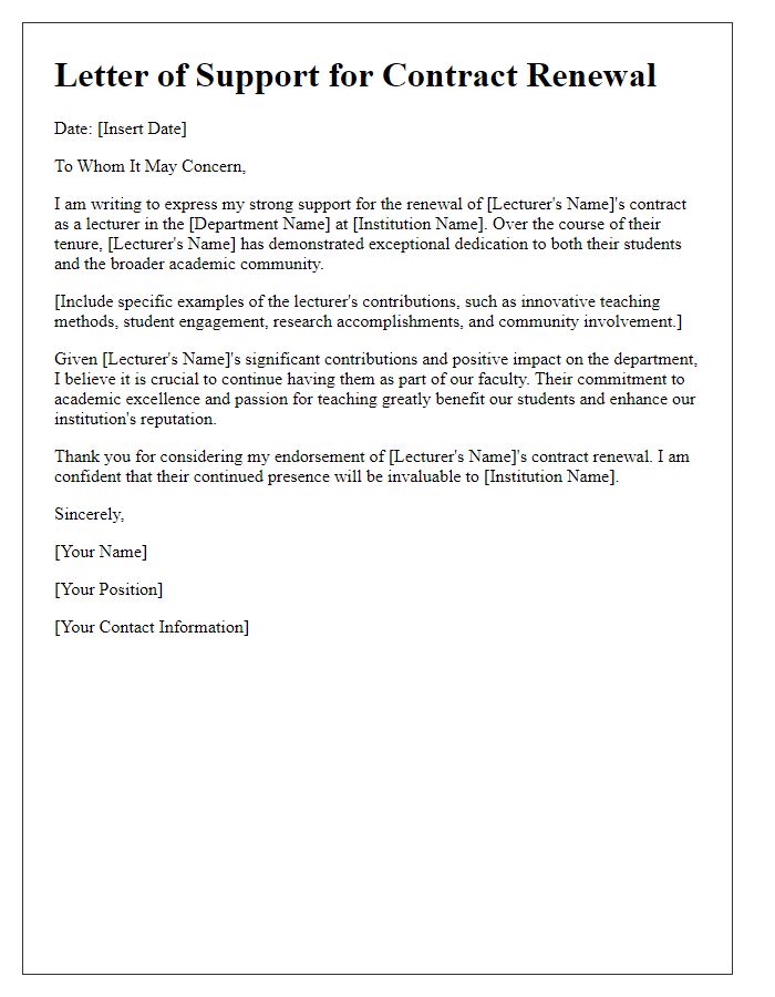 Letter template of support for lecturer contract renewal