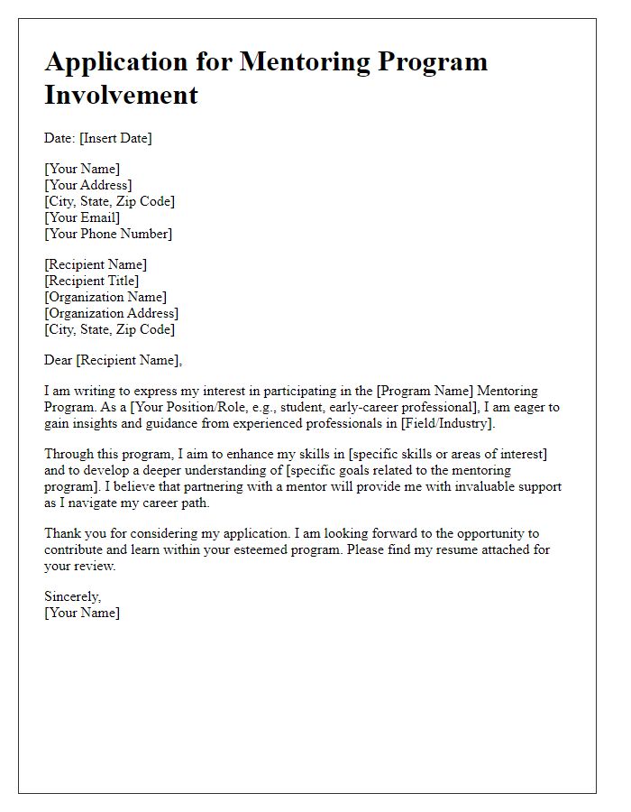 Letter template of application for mentoring program involvement