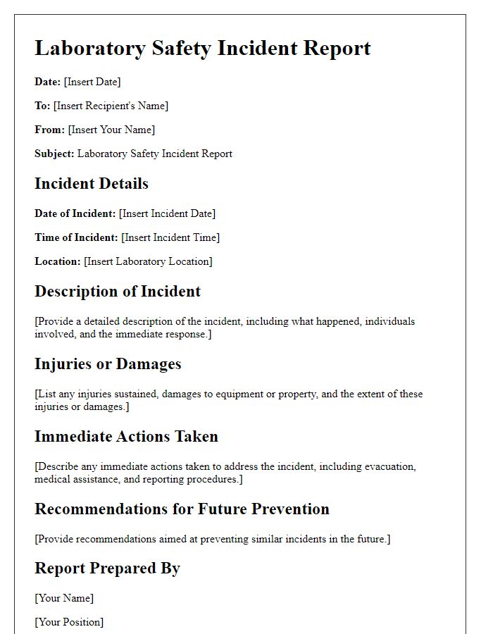 Letter template of laboratory safety incident report