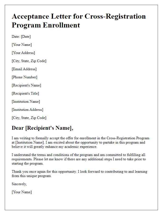 Letter template of acceptance for cross-registration program enrollment