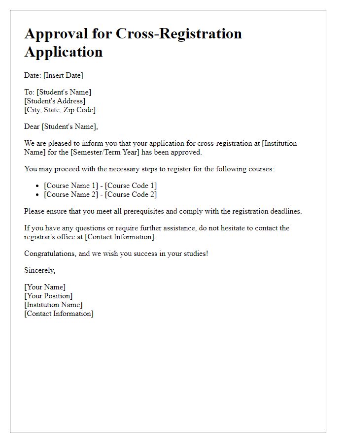 Letter template of approval for cross-registration application